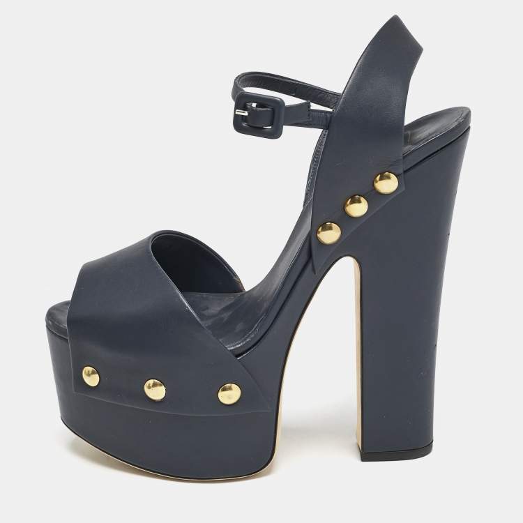 Pre Owned Giuseppe Zanotti Navy Blue Leather Betty Ankle Strap Platform Sandals Size 40