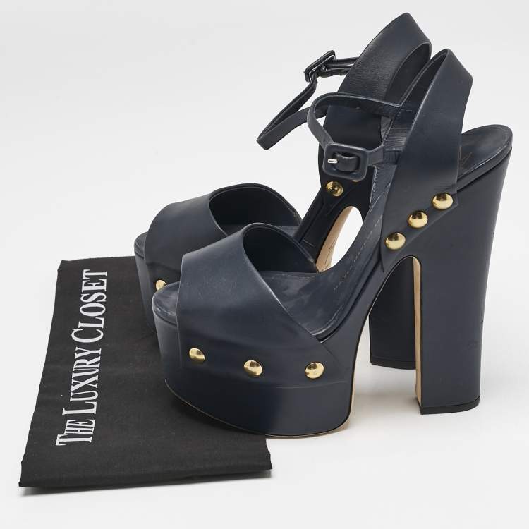 Pre Owned Giuseppe Zanotti Navy Blue Leather Betty Ankle Strap Platform Sandals Size 40