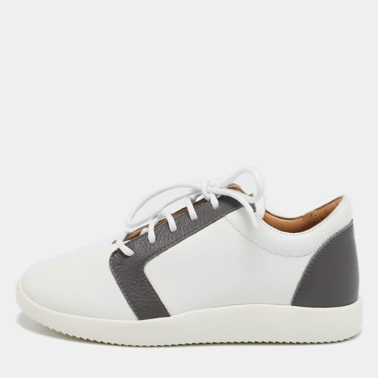 Pre Owned Giuseppe Zanotti White/Grey Leather G Runner Low Top Sneakers Size 36