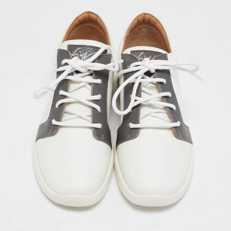 Pre Owned Giuseppe Zanotti White/Grey Leather G Runner Low Top Sneakers Size 36