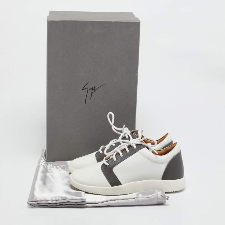 Pre Owned Giuseppe Zanotti White/Grey Leather G Runner Low Top Sneakers Size 36