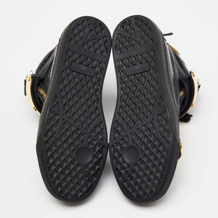 Pre Owned Giuseppe Zanotti Black Croc Embossed Leather Coby High Top Sneakers Size 40