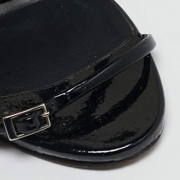 Pre Owned Giuseppe Zanotti Black Patent Leather Lauren Metal Cage Heel Strappy Sandals Size 38.5