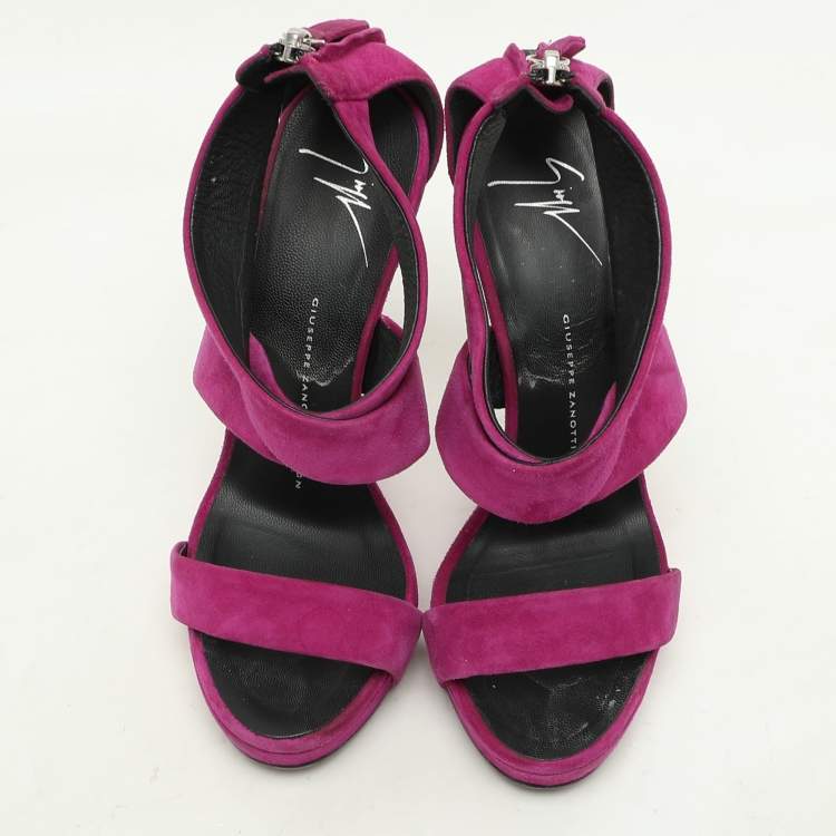 Pre Owned Giuseppe Zanotti Purple Suede Alien Wedge Sandals Size 37.5