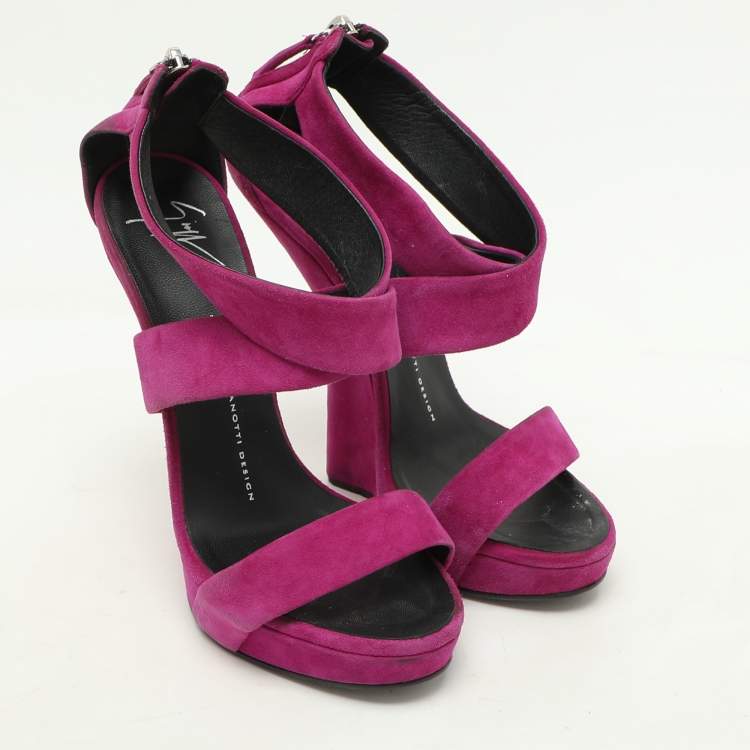 Pre Owned Giuseppe Zanotti Purple Suede Alien Wedge Sandals Size 37.5