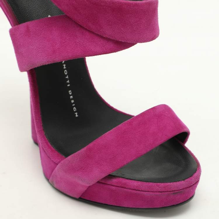 Pre Owned Giuseppe Zanotti Purple Suede Alien Wedge Sandals Size 37.5