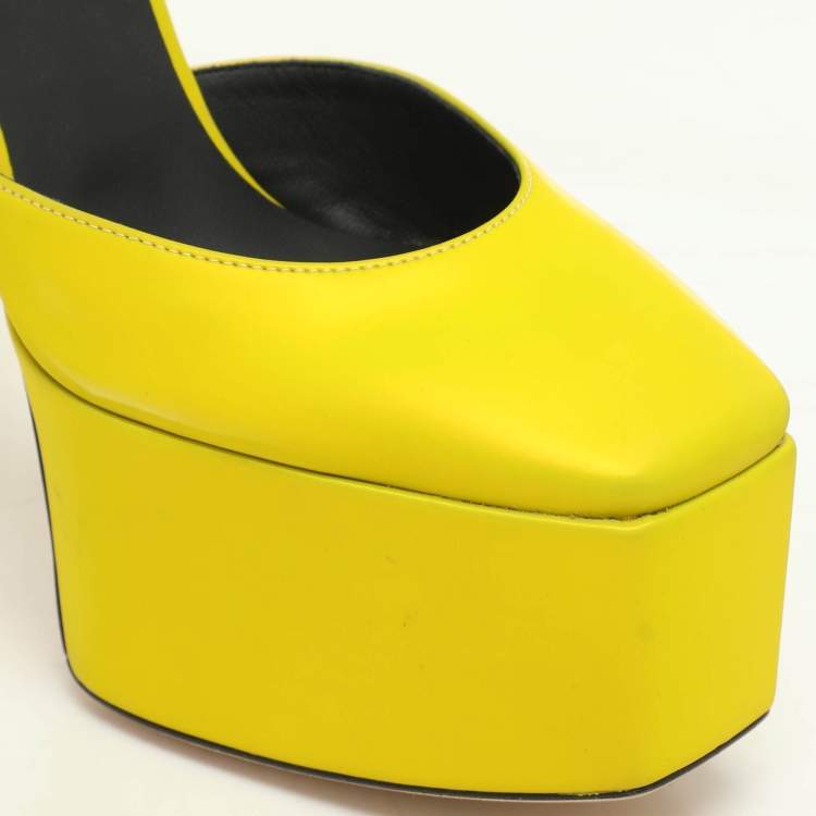 Pre Owned Giuseppe Zanotti Yellow iridescent Patent Leather Platform Ankle Strap Pumps Size 39