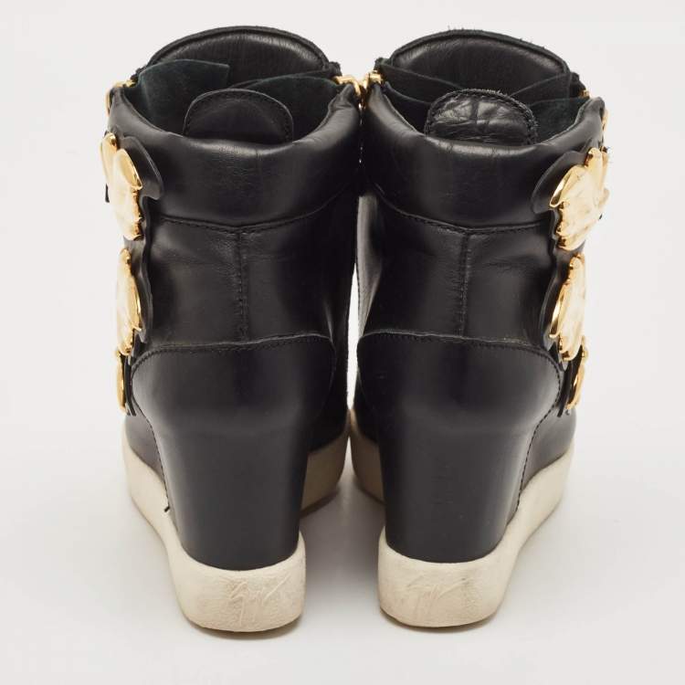 Pre Owned Giuseppe Zanotti Black Leather Cruel Summer High Top Sneakers Size 36
