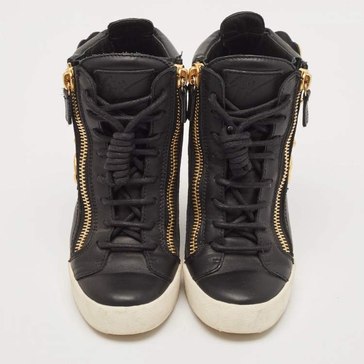Pre Owned Giuseppe Zanotti Black Leather Cruel Summer High Top Sneakers Size 36