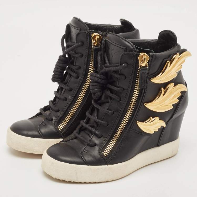 Pre Owned Giuseppe Zanotti Black Leather Cruel Summer High Top Sneakers Size 36