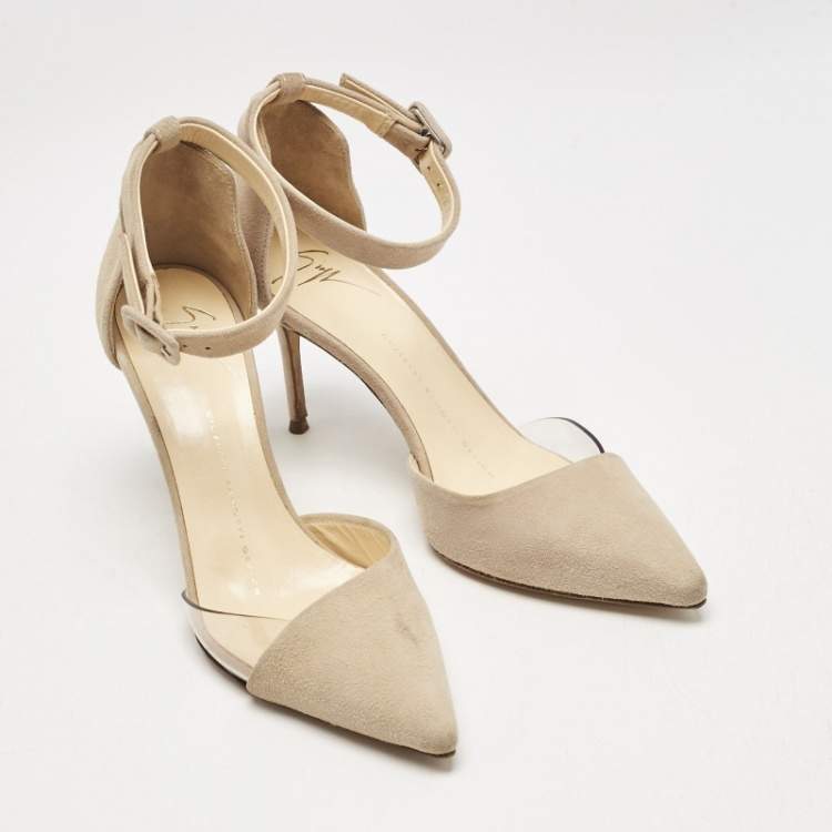 Pre Owned Giuseppe Zanotti Beige Suede and PVC D'orsay Pumps Size 36