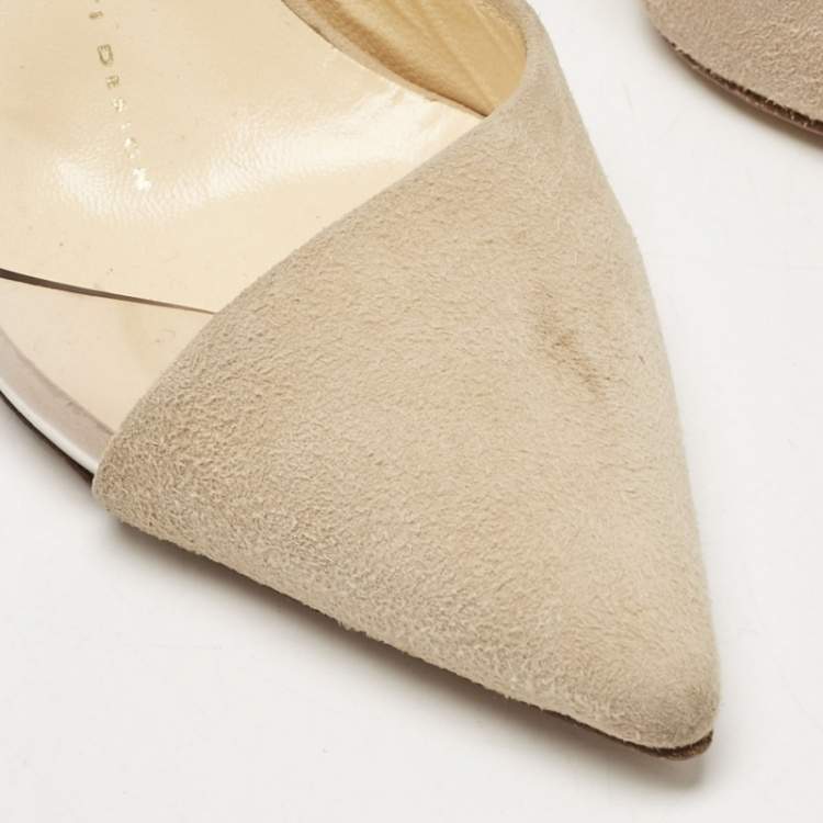 Pre Owned Giuseppe Zanotti Beige Suede and PVC D'orsay Pumps Size 36