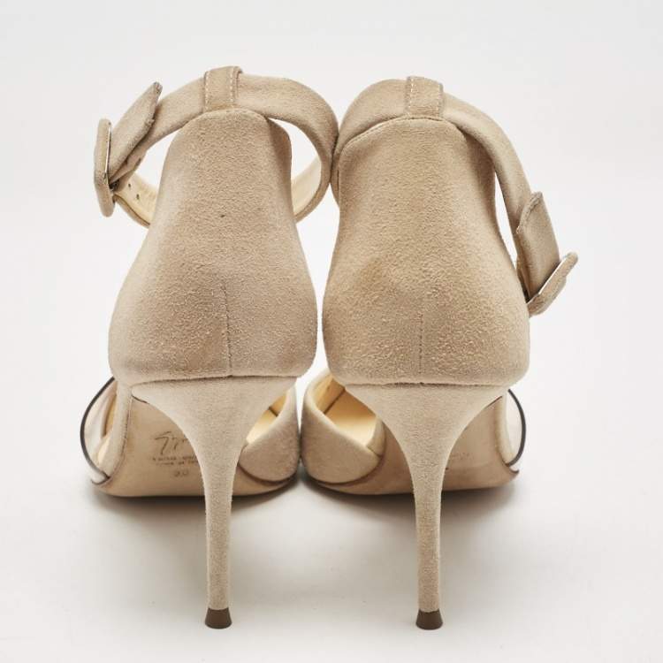 Pre Owned Giuseppe Zanotti Beige Suede and PVC D'orsay Pumps Size 36