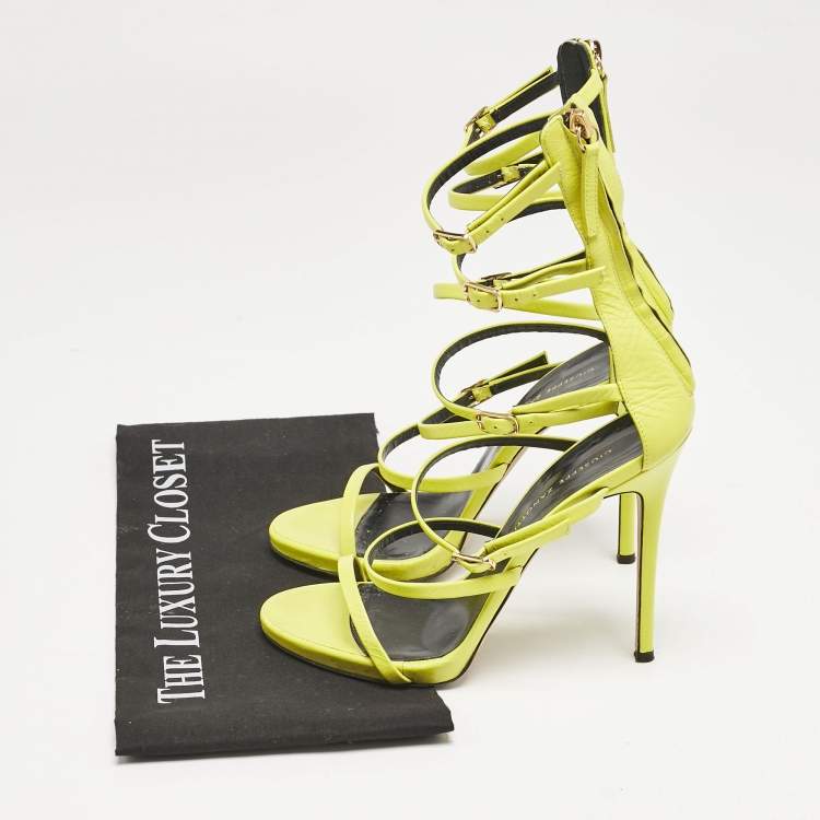 Pre Owned Giuseppe Zanotti Lime Green Leather Margaret Sandals Size 37