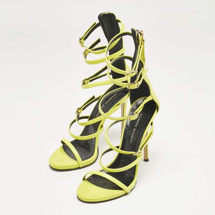 Pre Owned Giuseppe Zanotti Lime Green Leather Margaret Sandals Size 37