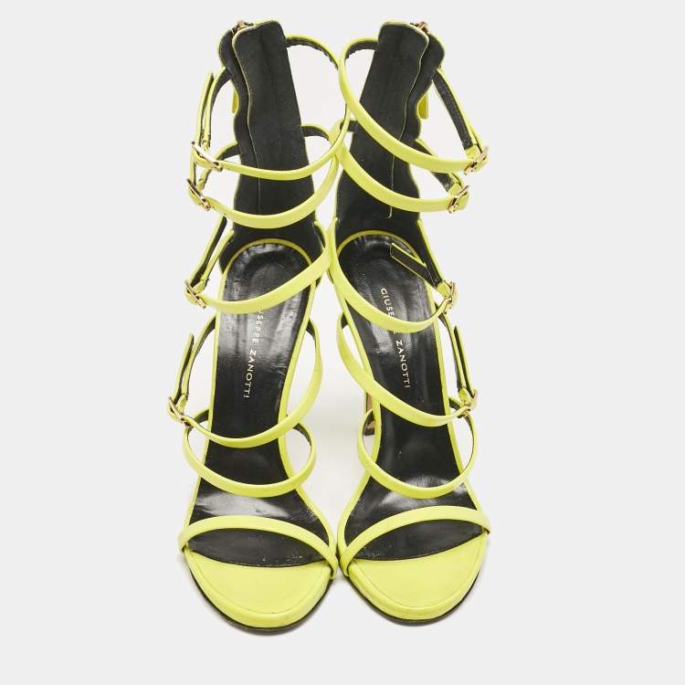 Pre Owned Giuseppe Zanotti Lime Green Leather Margaret Sandals Size 37