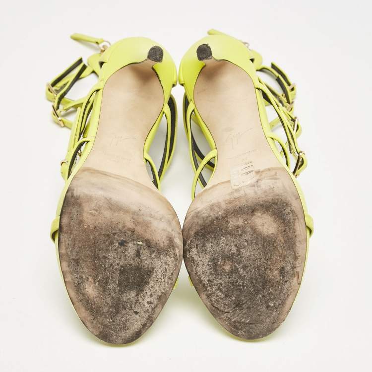 Pre Owned Giuseppe Zanotti Lime Green Leather Margaret Sandals Size 37
