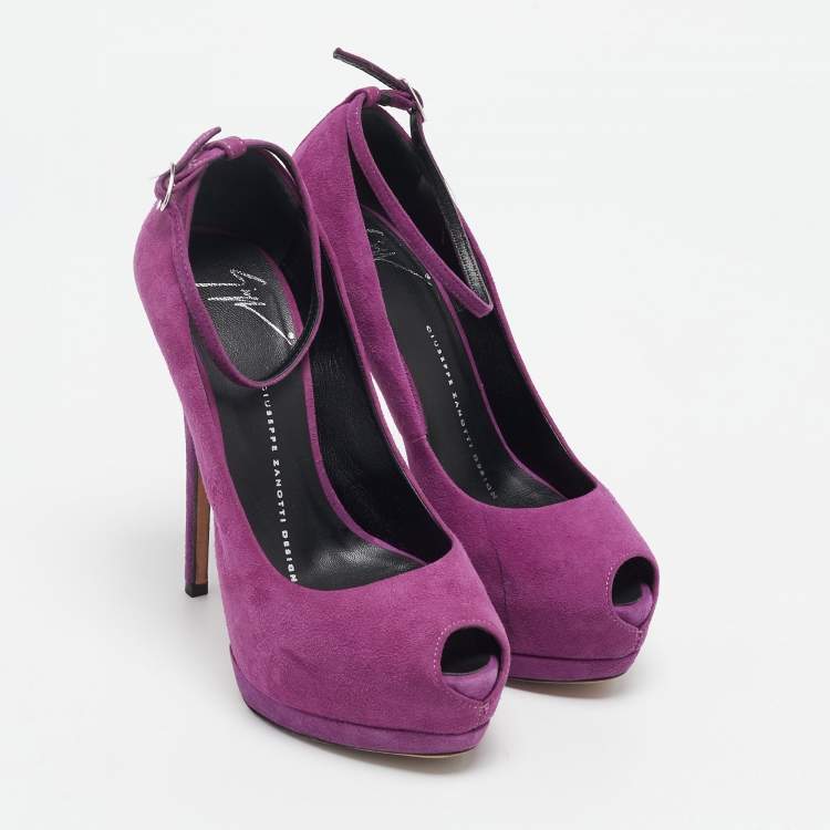 Pre Owned Giuseppe Zanotti Magenta Pink Suede Platform Peep Toe Ankle Strap Pumps Size 35