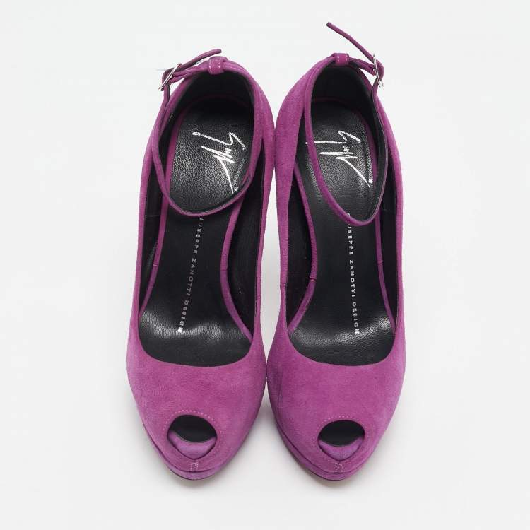 Pre Owned Giuseppe Zanotti Magenta Pink Suede Platform Peep Toe Ankle Strap Pumps Size 35