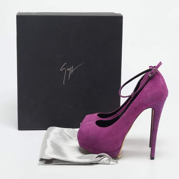 Pre Owned Giuseppe Zanotti Magenta Pink Suede Platform Peep Toe Ankle Strap Pumps Size 35