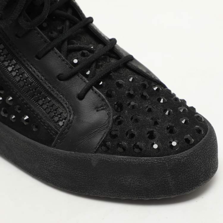 Pre Owned Giuseppe Zanotti black Suede Embellished High Top Sneakers Size 37