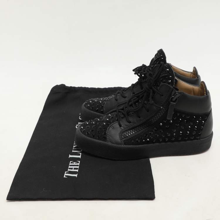 Pre Owned Giuseppe Zanotti black Suede Embellished High Top Sneakers Size 37