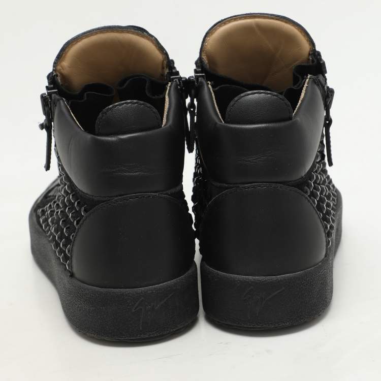 Pre Owned Giuseppe Zanotti black Suede Embellished High Top Sneakers Size 37