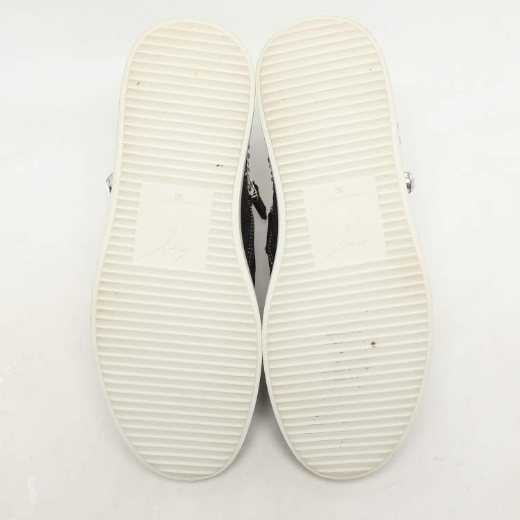 Pre Owned Giuseppe Zanotti Black Crystal Embellished Suede And Mesh May London Slip On Sneakers Size 36