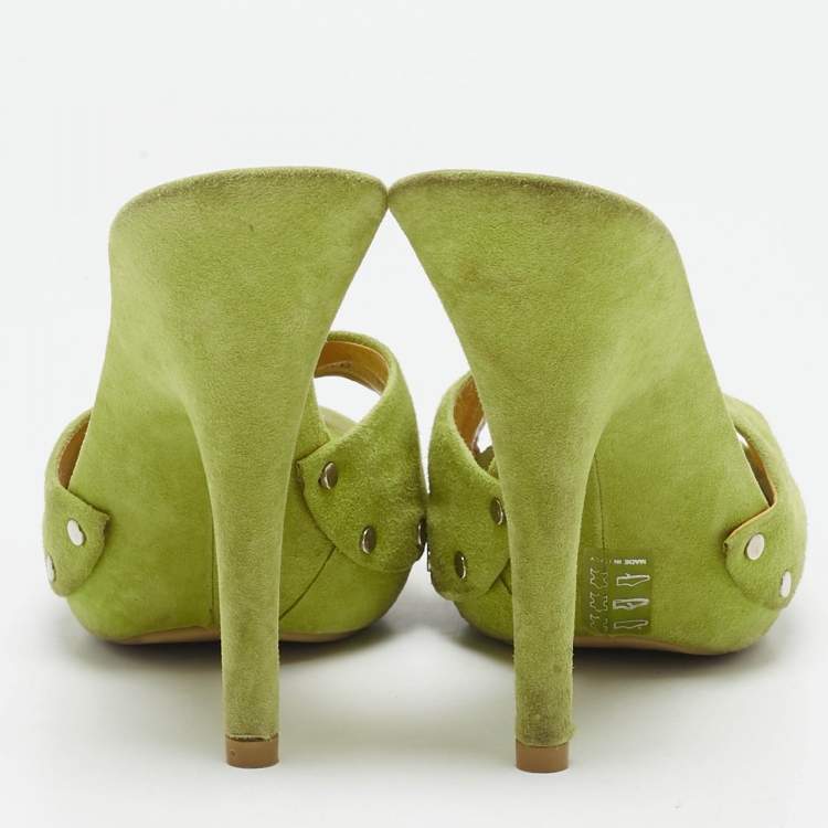 Pre Owned Giuseppe Zanotti Light Green Suede Studded Slide Platform Sandals Size 39
