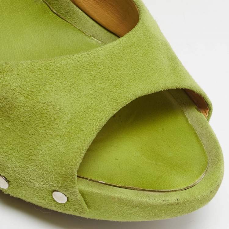Pre Owned Giuseppe Zanotti Light Green Suede Studded Slide Platform Sandals Size 39