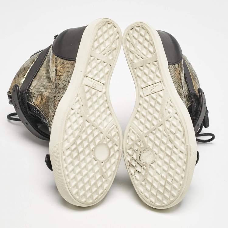Pre Owned Giuseppe Zanotti Metallic Python Embossed Leather Wedge Sneakers Size 39