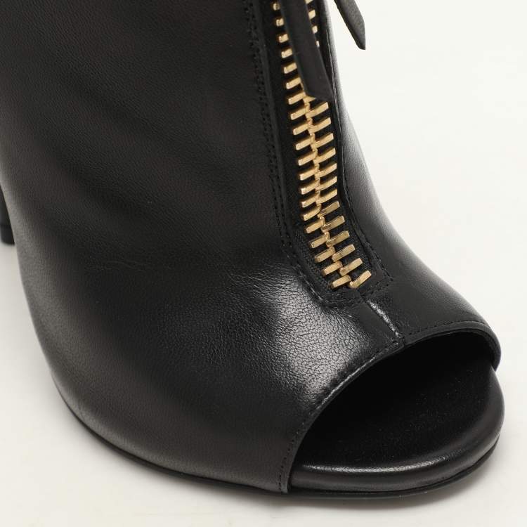 Pre Owned Giuseppe Zanotti Black Leather Peep Toe Ankle Booties Size 36.5
