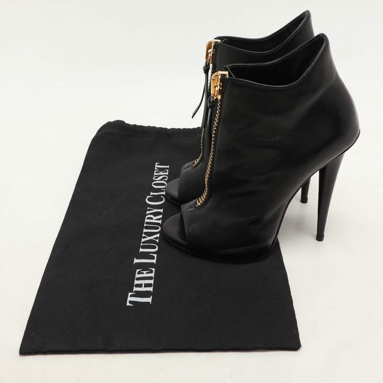 Pre Owned Giuseppe Zanotti Black Leather Peep Toe Ankle Booties Size 36.5