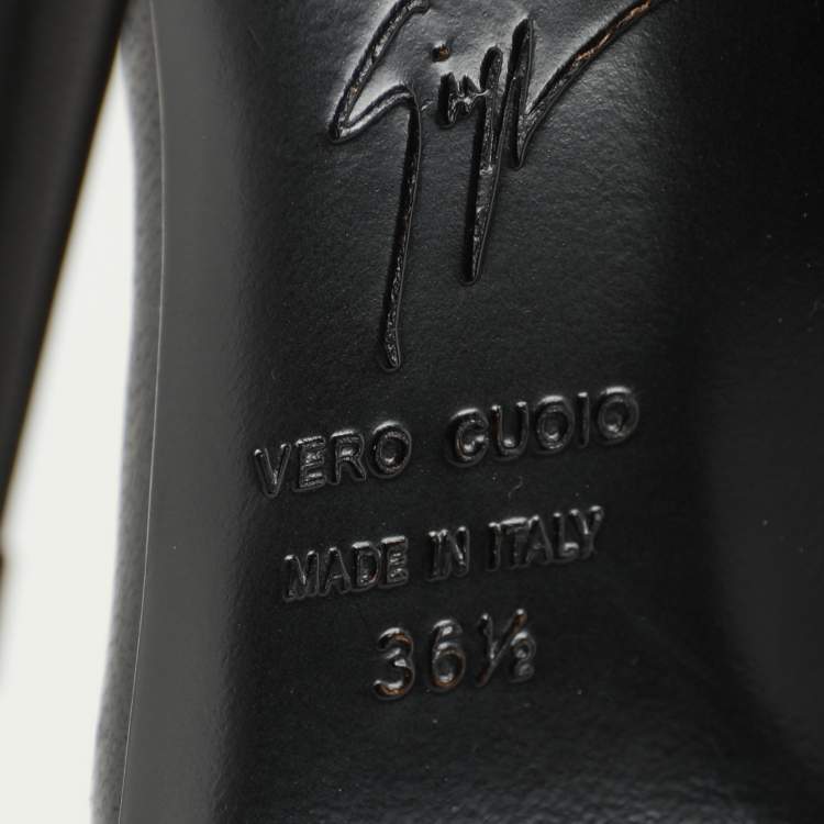 Pre Owned Giuseppe Zanotti Black Leather Peep Toe Ankle Booties Size 36.5