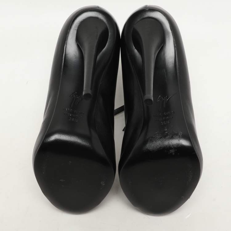Pre Owned Giuseppe Zanotti Black Leather Peep Toe Ankle Booties Size 36.5
