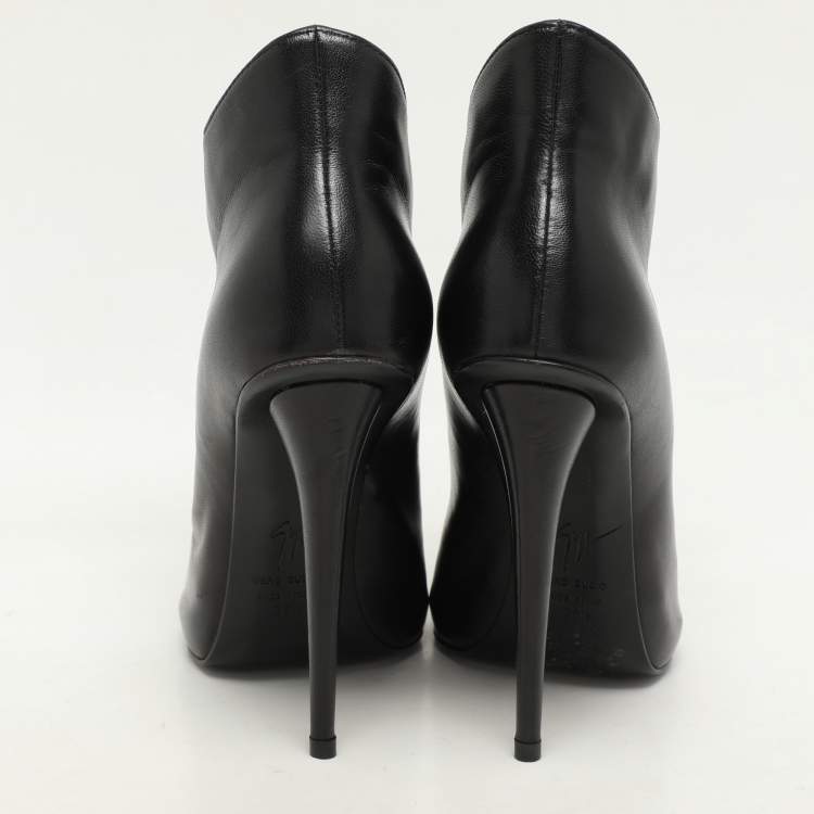 Pre Owned Giuseppe Zanotti Black Leather Peep Toe Ankle Booties Size 36.5