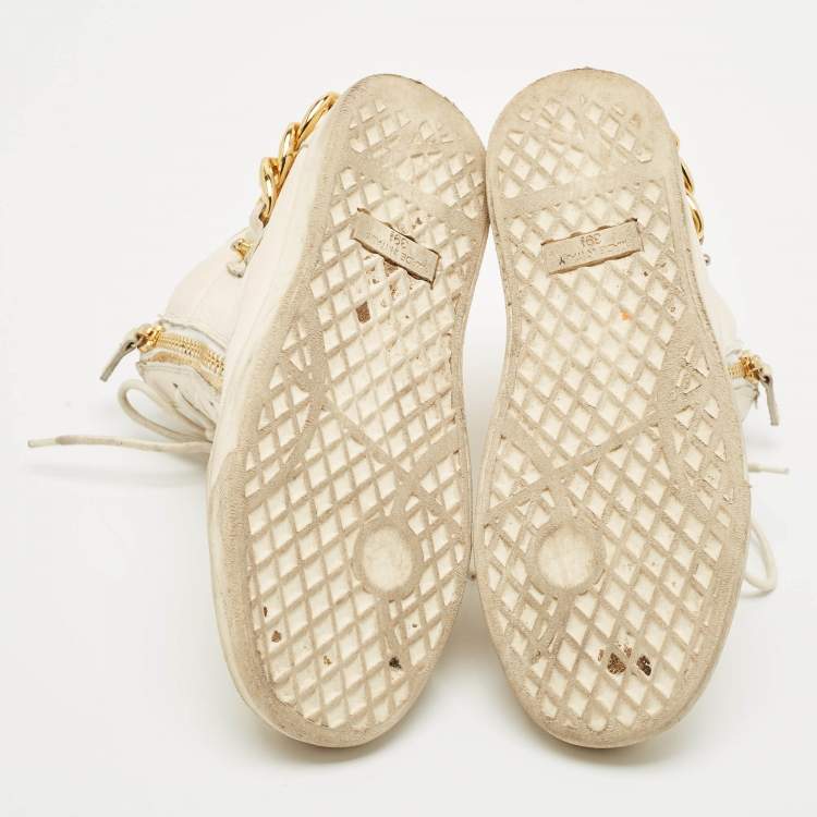 Pre Owned Giuseppe Zanotti Cream Leather Chain Detail High Top Sneakers Size 39.5