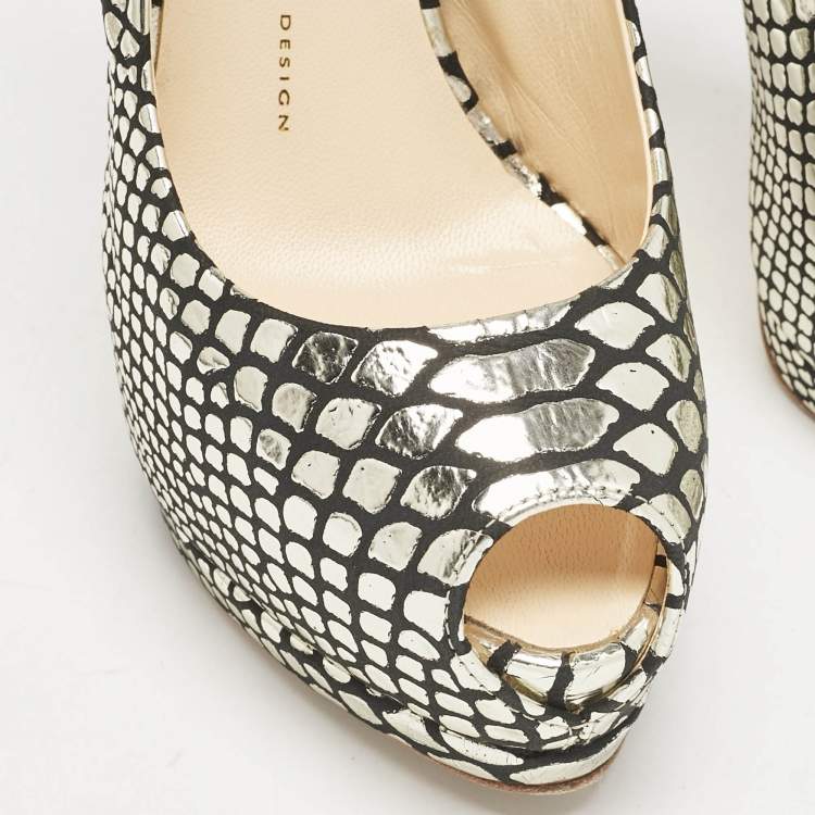 Pre Owned Giuseppe Zanotti Gold/Black Python Embossed Leather Sharon Platform Pumps Size 39