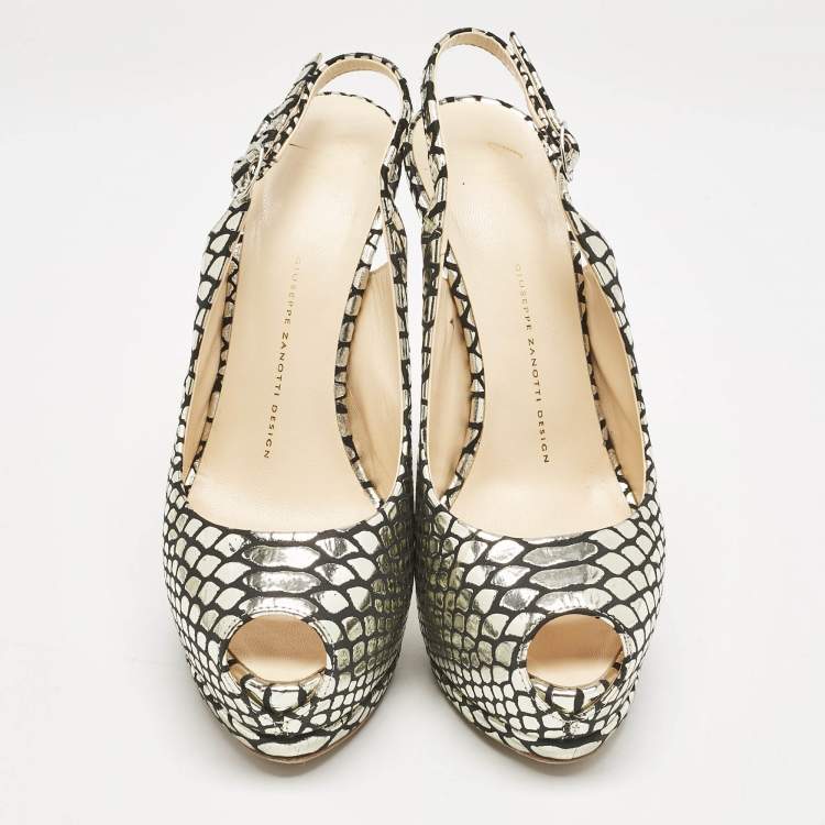 Pre Owned Giuseppe Zanotti Gold/Black Python Embossed Leather Sharon Platform Pumps Size 39