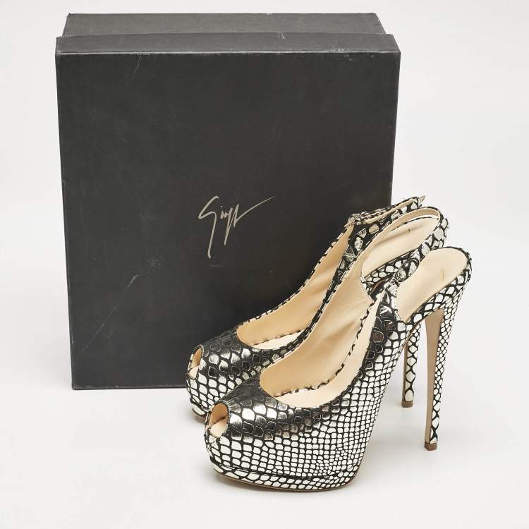 Pre Owned Giuseppe Zanotti Gold/Black Python Embossed Leather Sharon Platform Pumps Size 39