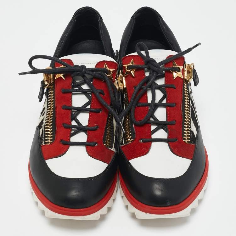 Pre Owned Giuseppe Zanotti Multicolor Zebra Print Pony Hair and Leather Lace Up Sneakers Size 42.5