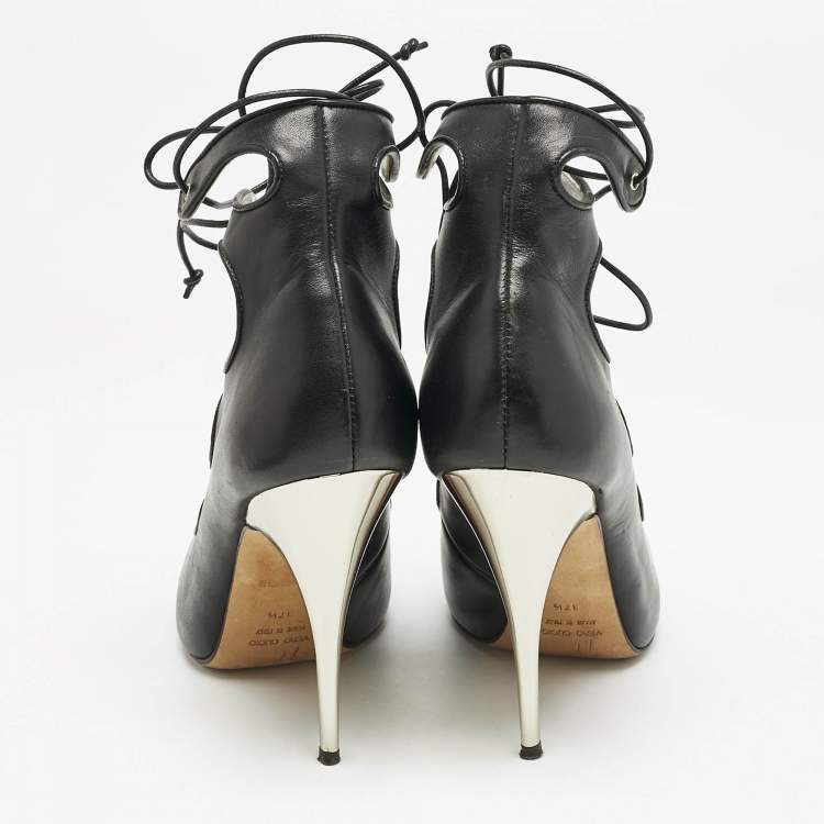 Pre Owned Giuseppe Zanotti Black Leather Lace Up Pumps Size 37.5