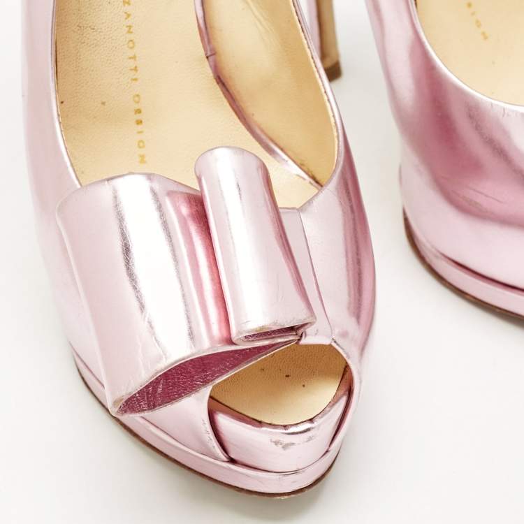 Pre Owned Giuseppe Zanotti Pink Leather Platform Slingback Pumps Size 37.5