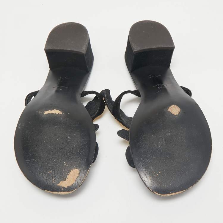 مملوكة مسبقًا Giuseppe Zanotti Black Suede Angel Wing Slide Sandals Size 36