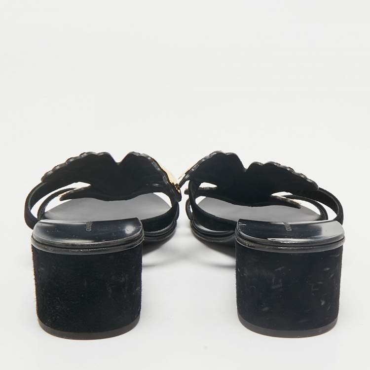 مملوكة مسبقًا Giuseppe Zanotti Black Suede Angel Wing Slide Sandals Size 36