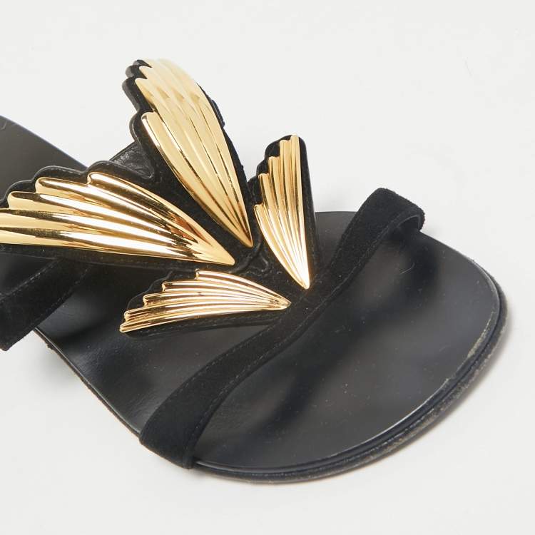 مملوكة مسبقًا Giuseppe Zanotti Black Suede Angel Wing Slide Sandals Size 36