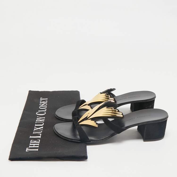 مملوكة مسبقًا Giuseppe Zanotti Black Suede Angel Wing Slide Sandals Size 36