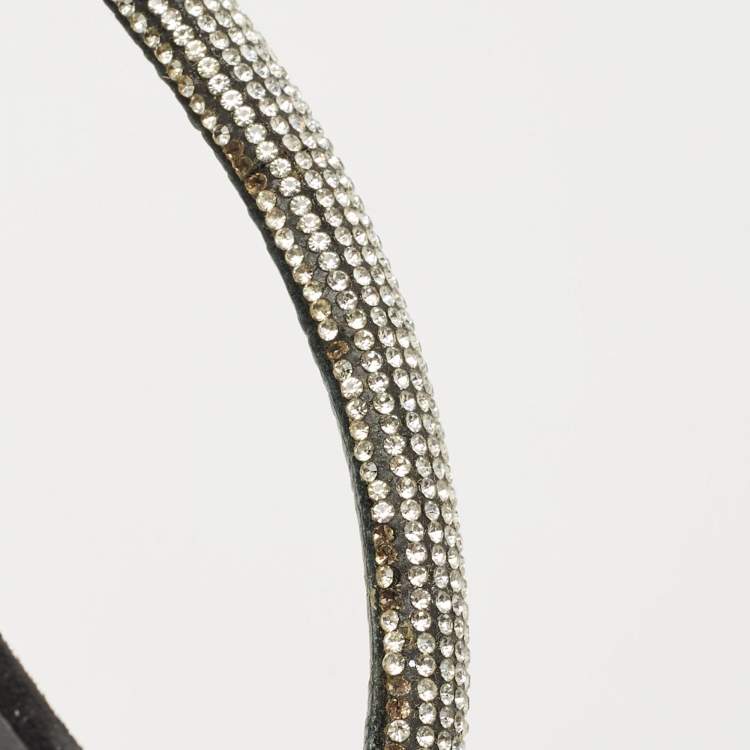 Pre Owned Giuseppe Zanotti Black Leather and Suede Crystal Embellished Slide Sandals Size 40