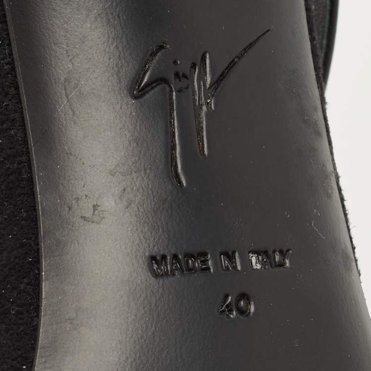 Pre Owned Giuseppe Zanotti Black Leather and Suede Crystal Embellished Slide Sandals Size 40