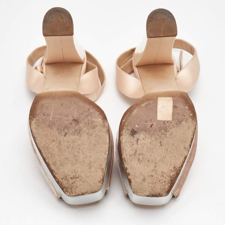 Pre Owned Giuseppe Zanotti Beige Satin and Velvet Lavinia Platform Sandals Size 41